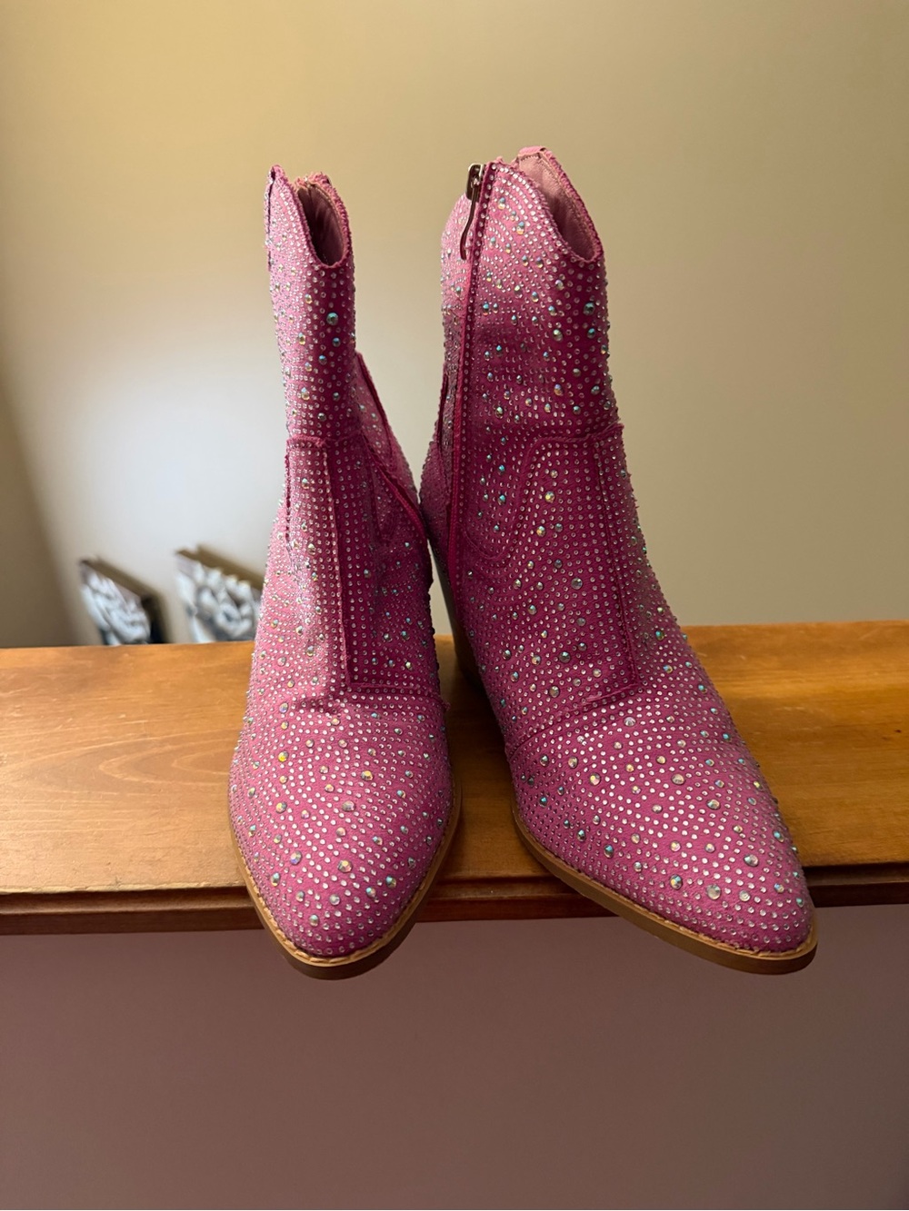 Embellished Pink Women's Ankle Booties with Side Zip